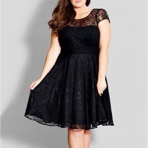 City Chic Black Lace Fit & Flare Cocktail Dress Size 18